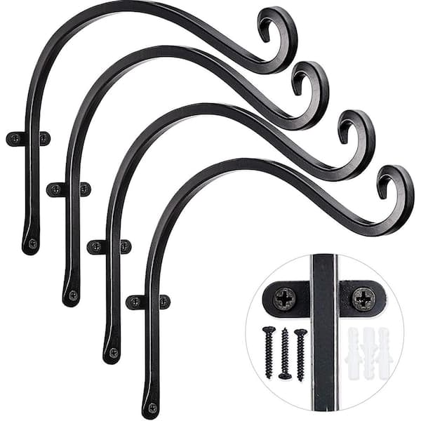 AJART Hanging Plant Bracket for Plant Hangers Outdoor (4 Pack -12 inch) More Stable and Sturdy Black Plant Hooks