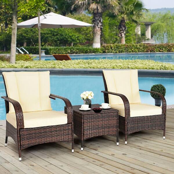 Costway Island 3 Piece Wicker Patio Conversation Set With Beige Cushions Hw63762cr The Home Depot Costway Island 3 Piece Wicker Patio, 3 Piece Wicker Patio Conversation Set With Beige Cushions