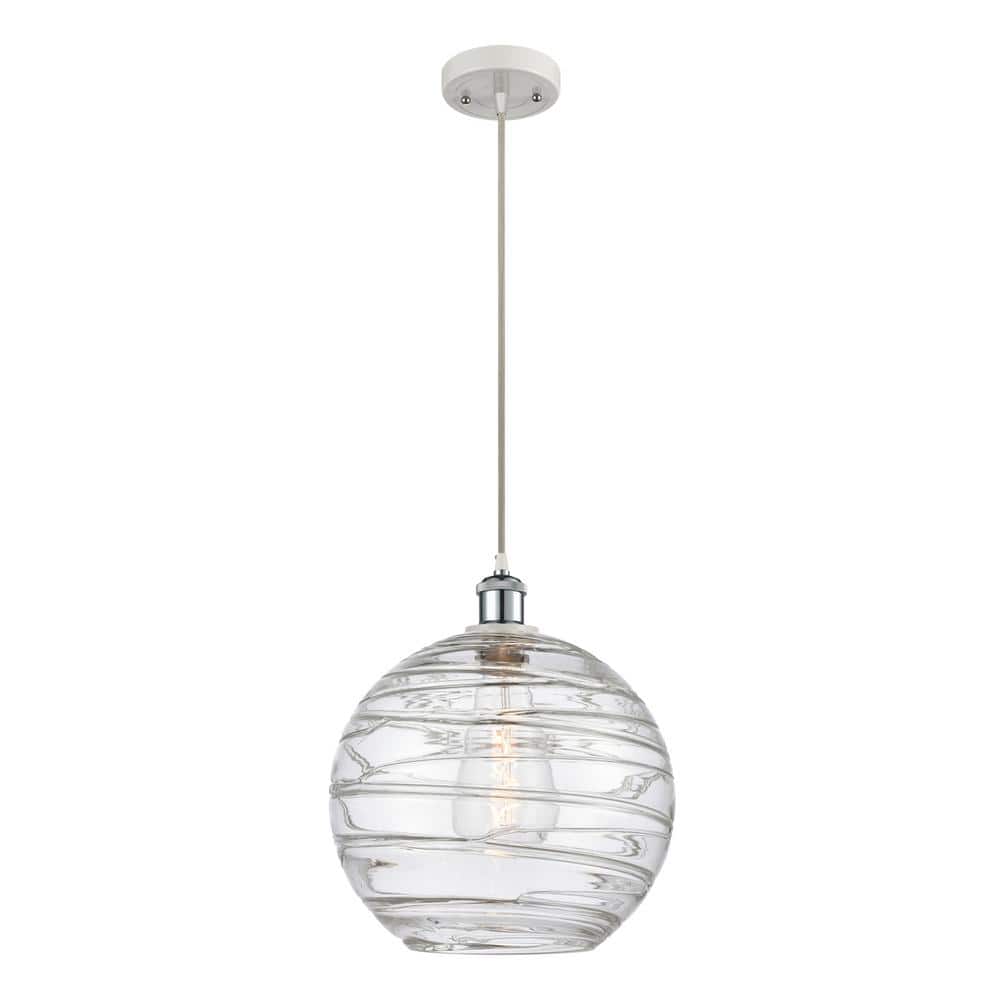 Innovations Athens Deco Swirl 1-Light White and Polished Chrome Shaded Pendant Light with Clear Deco Swirl Glass Shade