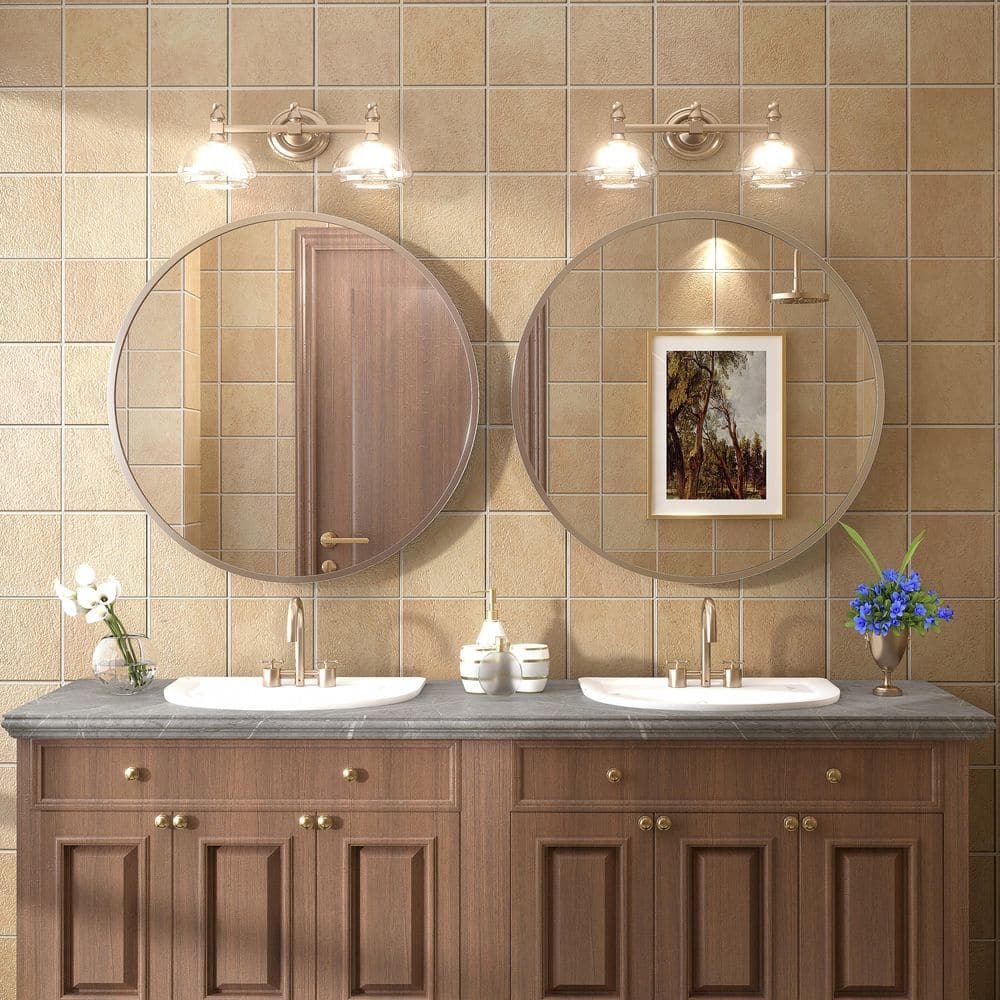 2 Pieces 24 in. W x 24 in. H Round Aluminum Alloy Framed and Tempered Glass Wall Decor Bathroom Vanity Mirror in Silver price history on PriceWatchPro