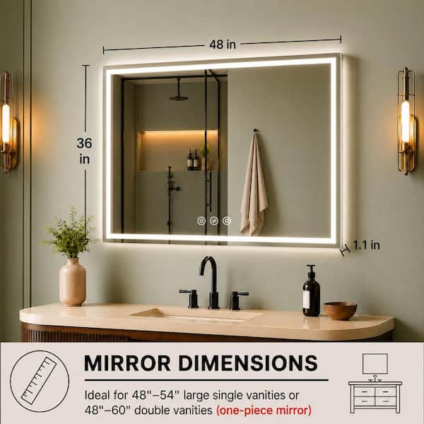 Lucent 48 in. W x 36 in. H Rectangular Frameless LED Light Dimmable Anti-Fog Wall Bathroom Vanity Mirror