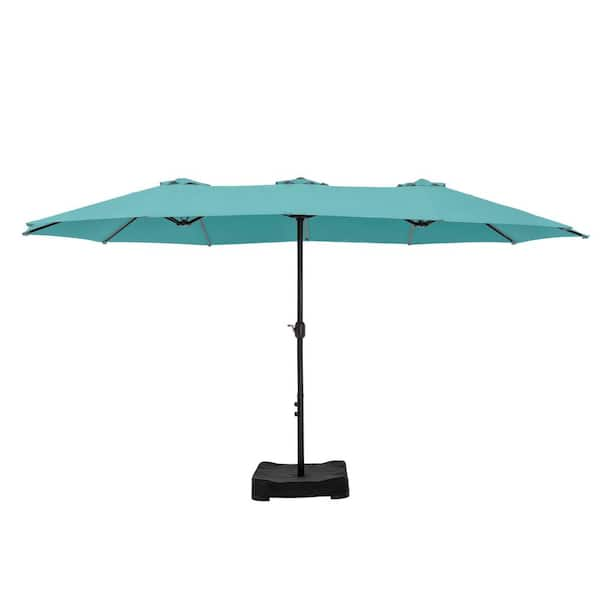 15 ft. Market Patio Umbrella 2-Side in Turquoise Green with Base and Sandbags