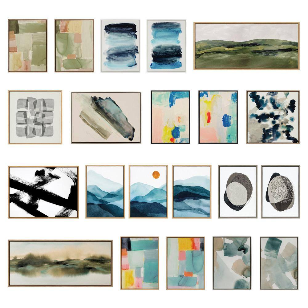 Gray and Beige Abstract Canvas Print with Rustic Frame, 18" x 40"