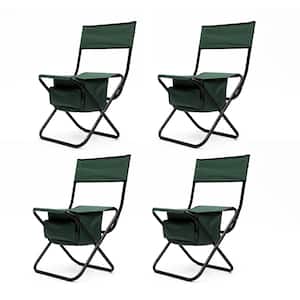 Green Metal Folding Outdoor Lawn Chair with Storage Bag for Camping, Picnics and Fishing (4-Pack)