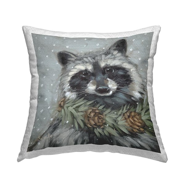 Stupell Industries Raccoon with Pinecones Grey Square Outdoor Throw Pillow