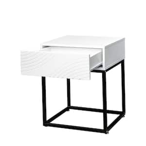 19.69 in. W x 15.75 in. D x 23.62 in. H White Linen Cabinet with 1-Drawer Nightstand and Black Steel Metal Legs