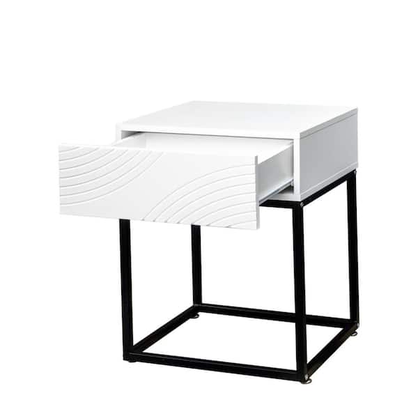 Unbranded 19.69 in. W x 15.75 in. D x 23.62 in. H White Linen Cabinet with 1-Drawer Nightstand and Black Steel Metal Legs