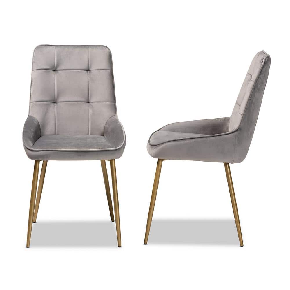 Gavino Grey Velvet and Gold Metal Dining Chair Set