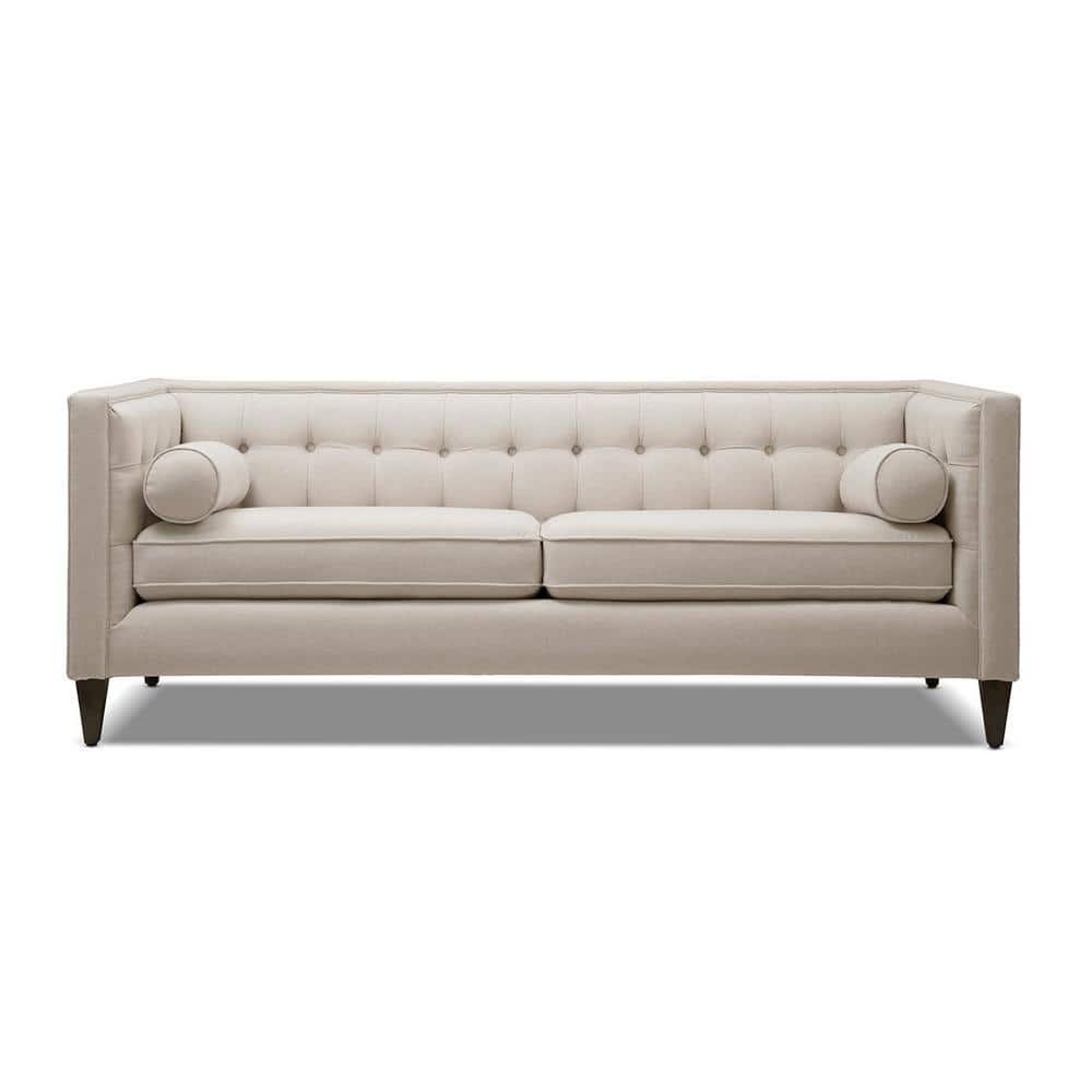 Jack 84" Sky Neutral Beige Velvet Tufted Tuxedo Sofa