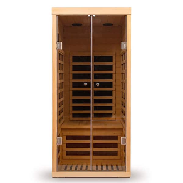 Luxury 1-Person Low EMF Hemlock Indoor Far Infrared Sauna with Double Doors, 7 Heating Panels, APP & Bluetooth Control