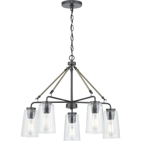 Progress Lighting Cashiers 24 in. 5-Light Graphite Chandelier with Clear Glass Shades