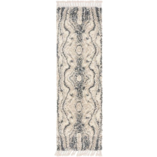Unique Loom Hygge Shag Valley Gray 2 ft. 7 in. x 8 ft. 2 in. Runner Rug