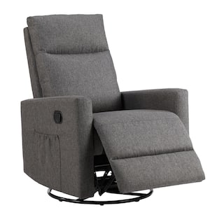 Grey Modern Fabric Swivel Rocking Rocker Recliner with Extra Large Footrest and Upholstered Deep Seat