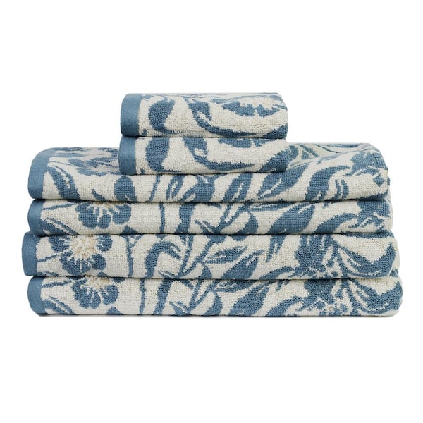 Lintex Florence 6-Piece Blue Floral 100% Cotton Bath Towel Set
