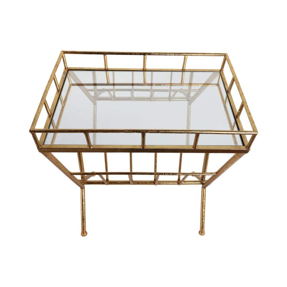 Elegant 25" Gold Metal and Mirrored Wood End Table