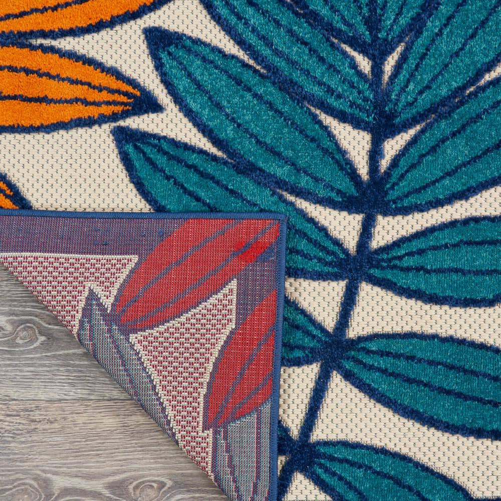 Sunny Aloha Multicolor Leaf 12' x 15' Flat-Woven Outdoor Rug
