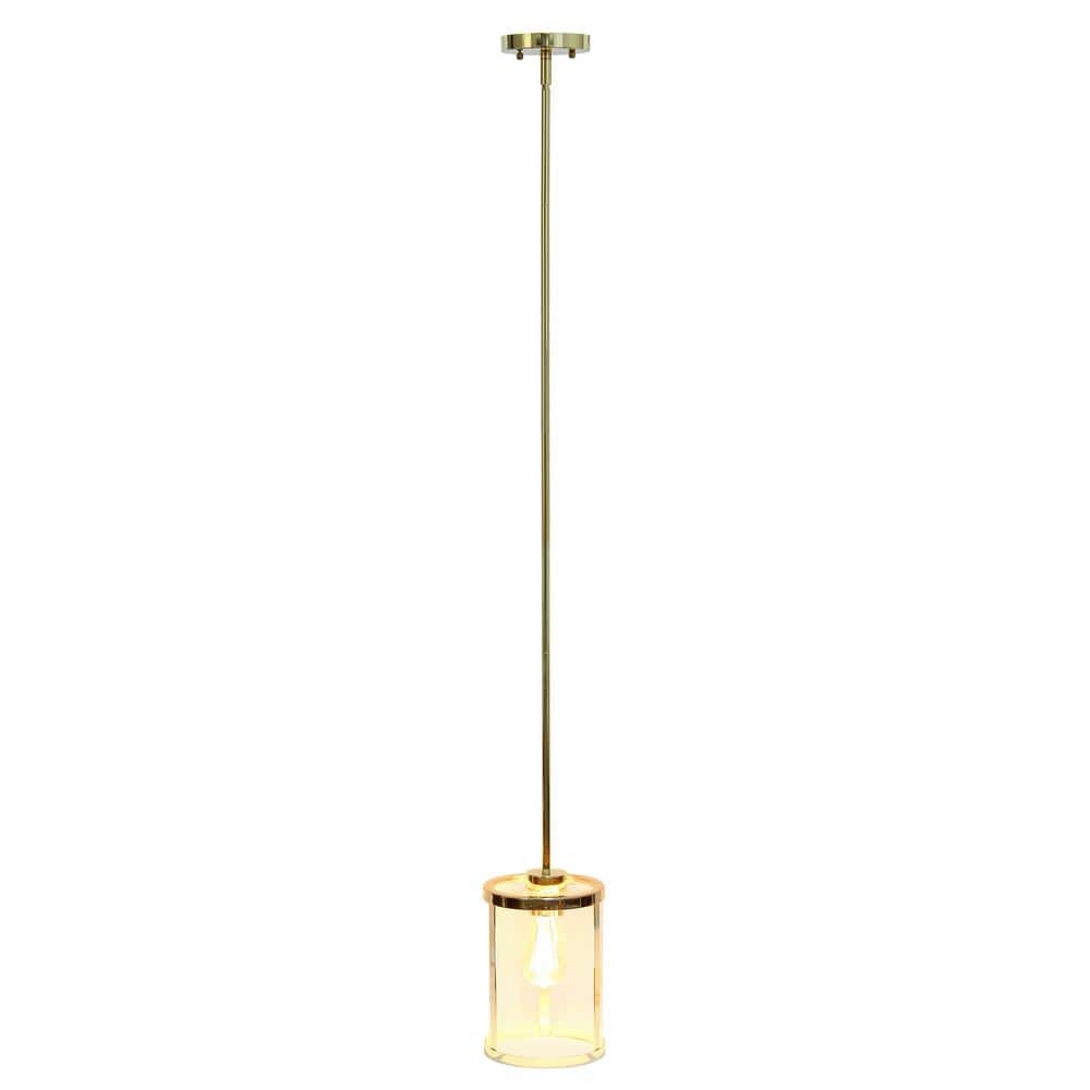 Gold Adjustable Glass Pendant Light with Cylindrical Shade