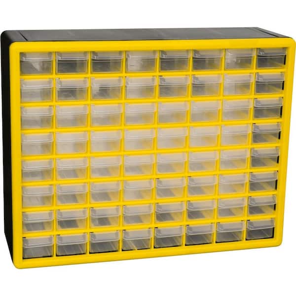 Akro-Mils 64-Compartment Drawer Small Parts Organizer Hardware Storage, 20 in. W x 6 3/8 in. D x 15 13/164 in. H, Yellow (1-Pack)