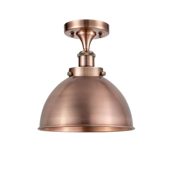 Ballston Urban 10 in. 1-Light Antique Copper Industrial Semi-Flush Mount