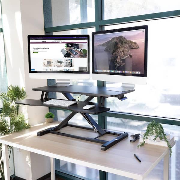 37 in. Rectangular Black Standing Desk Converter Height Adjustable Desk Riser