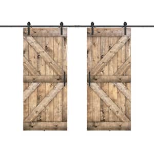 Double KR 48 in. x 84 in. Fully Set Up Dark Walnut Finished Pine Wood Sliding Barn Door with Hardware Kit