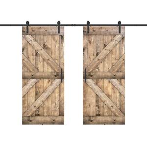Double KR 60 in. x 84 in. Fully Set Up Dark Walnut Finished Pine Wood Sliding Barn Door with Hardware Kit