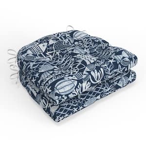 Nautical 16 in W x 4 in H Square Outdoor Tufted Wicker Seat Cushion with Ties 2-Count in Seagate Marine