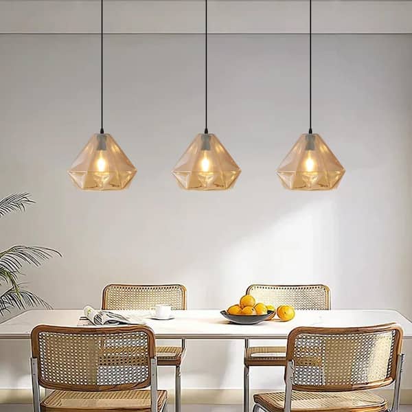 1 Light Black Industrial Hanging Pendant Light Chandelier with Amber Glass Shade