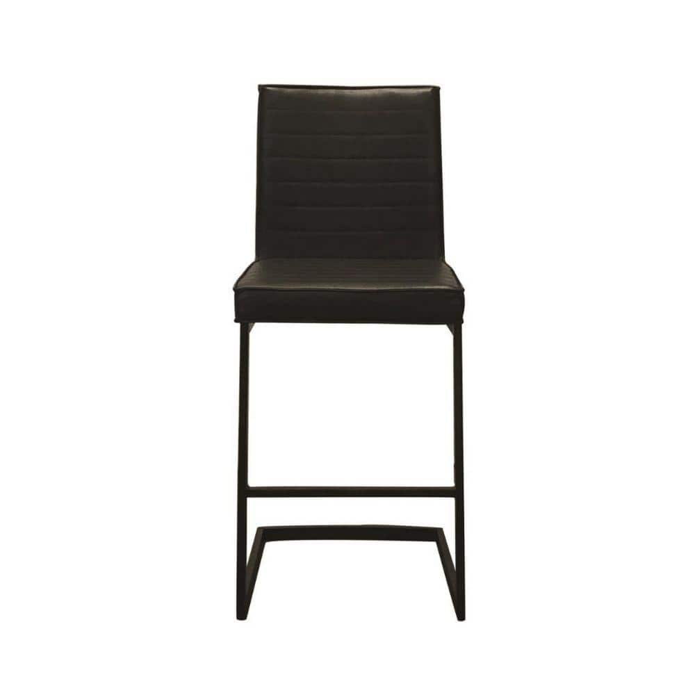 Benjara 34 In. Black Low Back Metal Frame Counter Stool With Leather ...