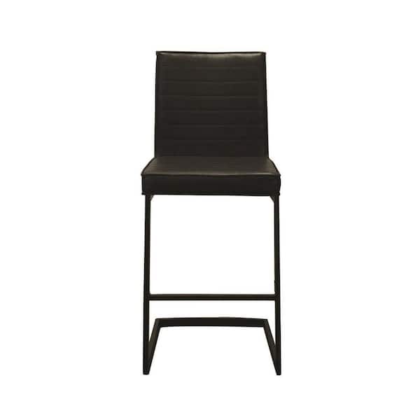 Benjara 34 in. Black Low Back Metal Frame Counter Stool with Leather Seat