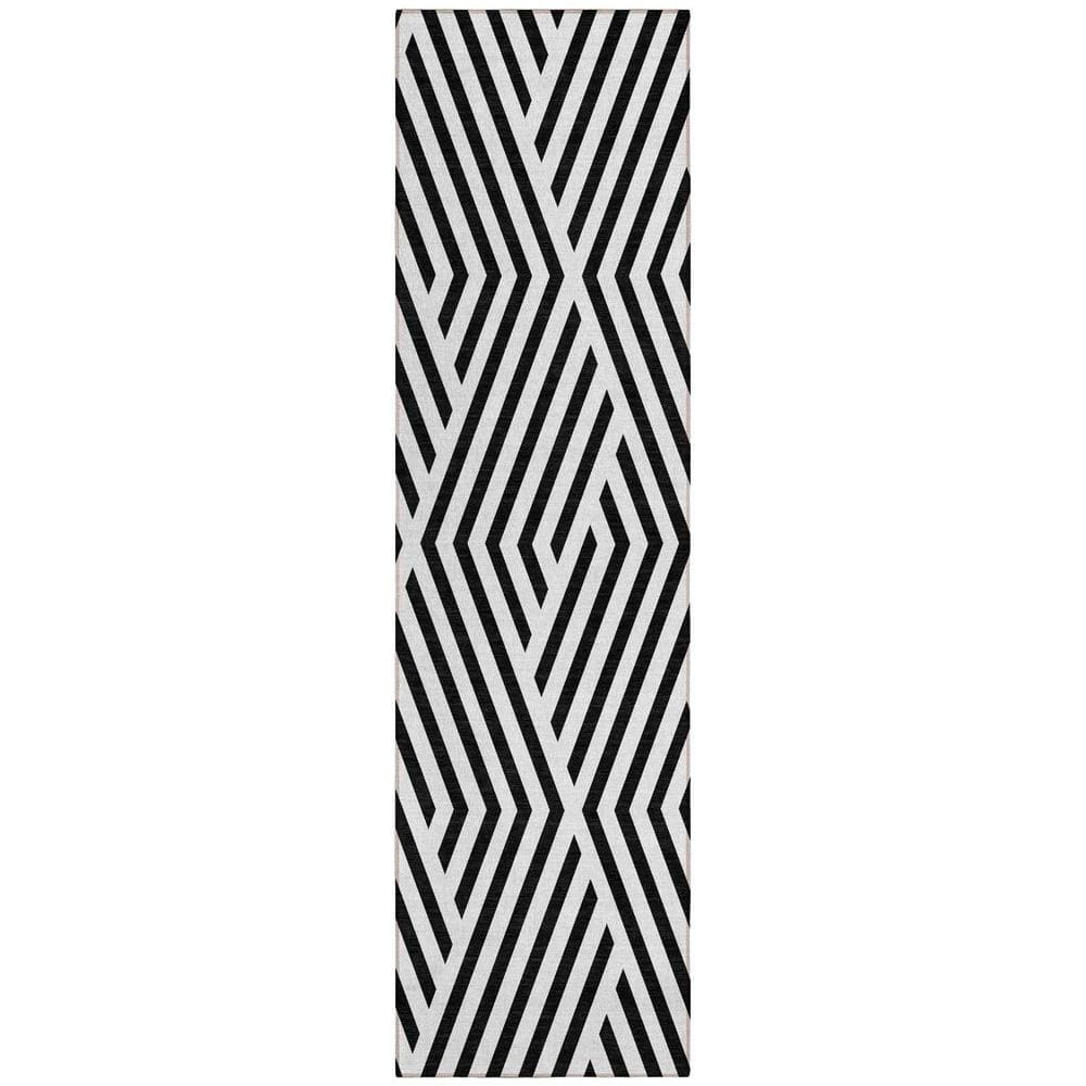 Black and White 2 ft. x 8 ft. Woven Geometric Runner Indoor/Outdoor Area Rug price history on PriceWatchPro