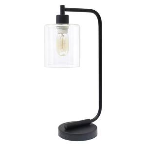 19 in. Black Modern Iron Desk Lamp with Glass Shade