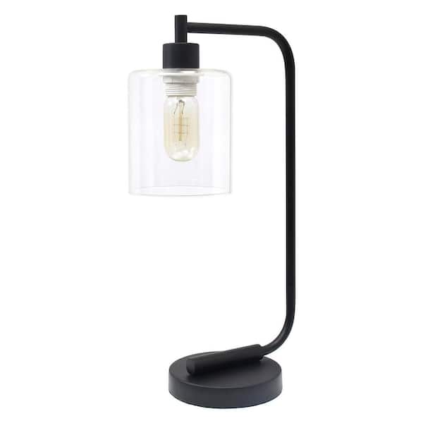 Lalia Home 18.80 in. Black Modern Iron Desk Lamp with Glass Shade