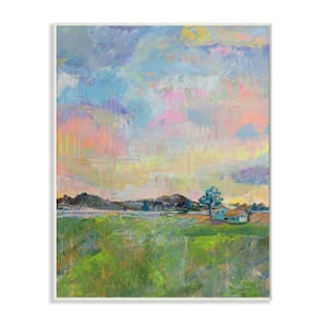 ''Spring Meadow Sky with House Pastel Painting'' by Jeanette Vertentes Unframed Nature Wood Wall Art Print 13 in. x 19 in.