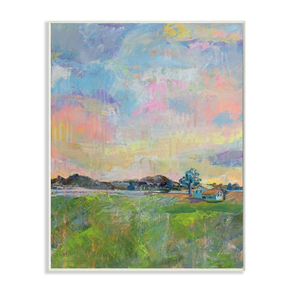 Stupell Industries "Spring Meadow Sky with House Pastel Painting" by Jeanette Vertentes Unframed Nature Wood Wall Art Print 10 in. x 15 in.