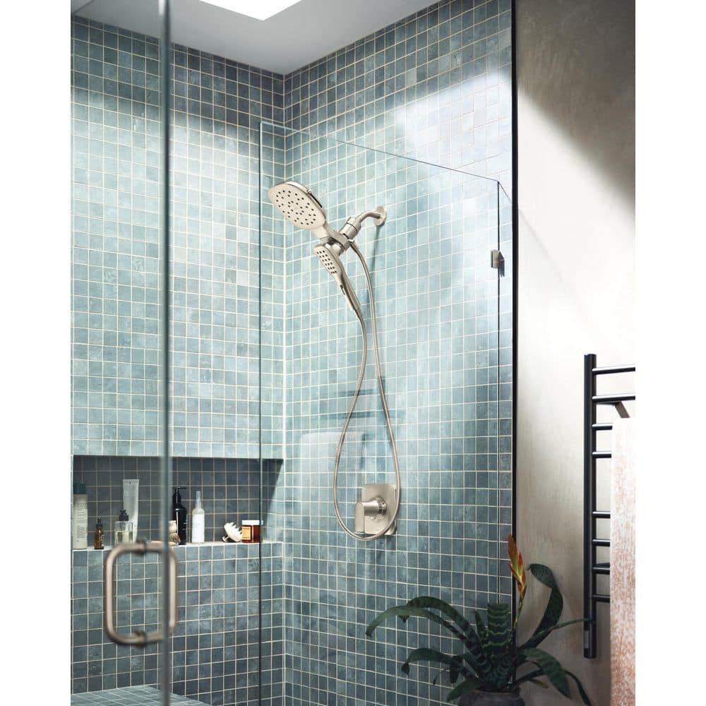 Verso Brushed Nickel Dual Square Rain Shower Head with Handheld