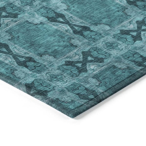 Teal 3 ft. x 5 ft. Woven Floral;Medallion Rectangle Indoor/Outdoor Area Rug