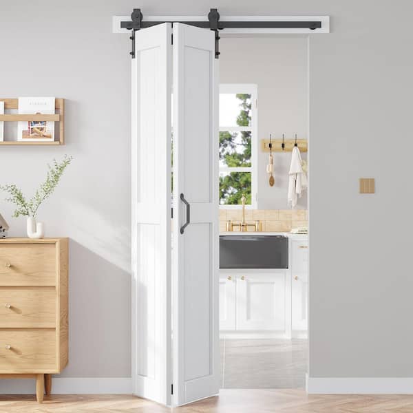 42 in. x 84 in. Paneled White Finished Solid Core MDF Wood Composite Bi-fold Door with Hardware