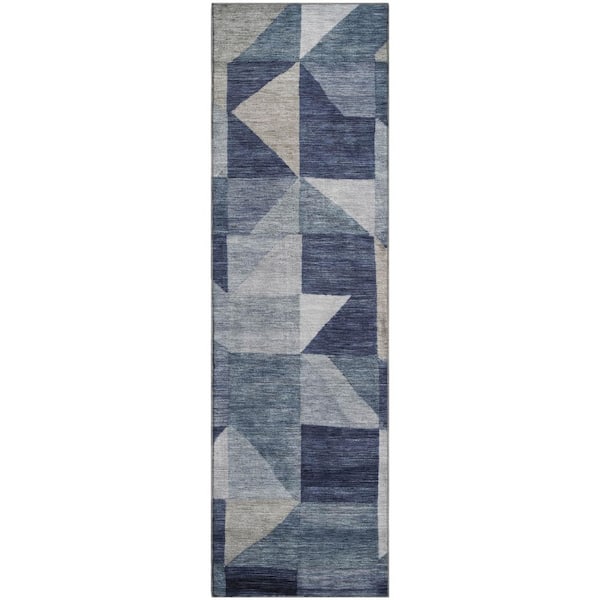Mayfield Premium Machine Washable Abstract AMF2373 Blue 2 ft. x 7 ft. Runner Rug