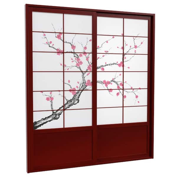 7 ft. Rosewood Cherry Blossom 2-Panel Sliding Door