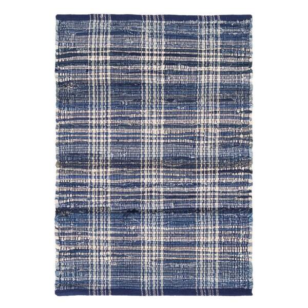 Denim Plaid Handwoven Cotton Blue 10 ft. x 14 ft. Indoor Area Rug