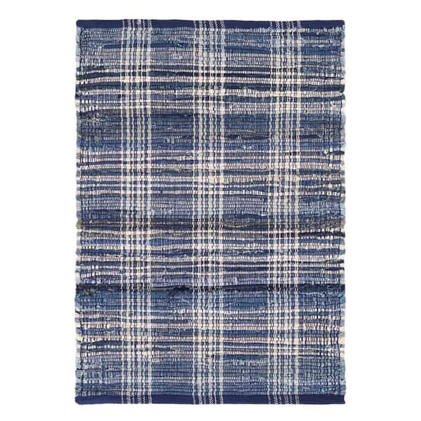 Denim Plaid Handwoven Cotton Blue 3 ft. x 5 ft. Indoor Area Rug