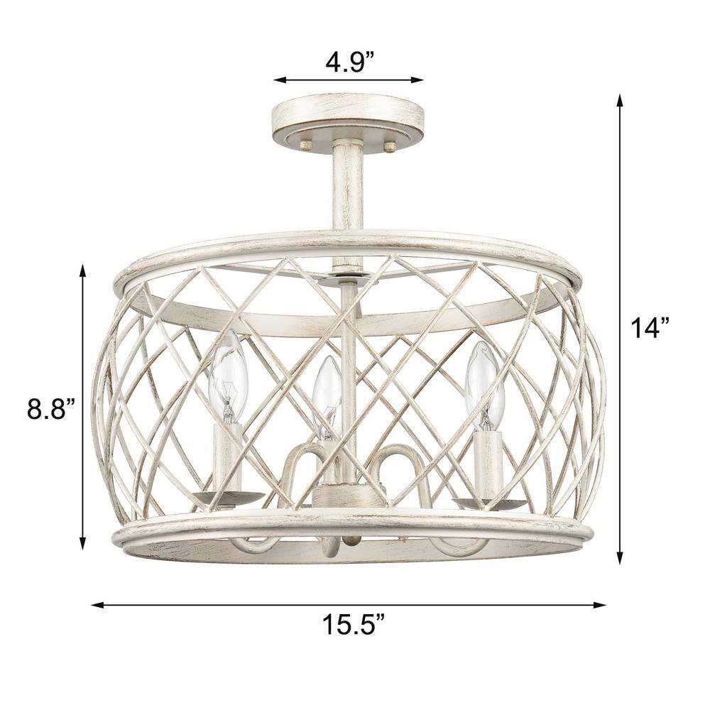 Antique Beige Metal Drum Farmhouse Semi Flush Mount Ceiling Light