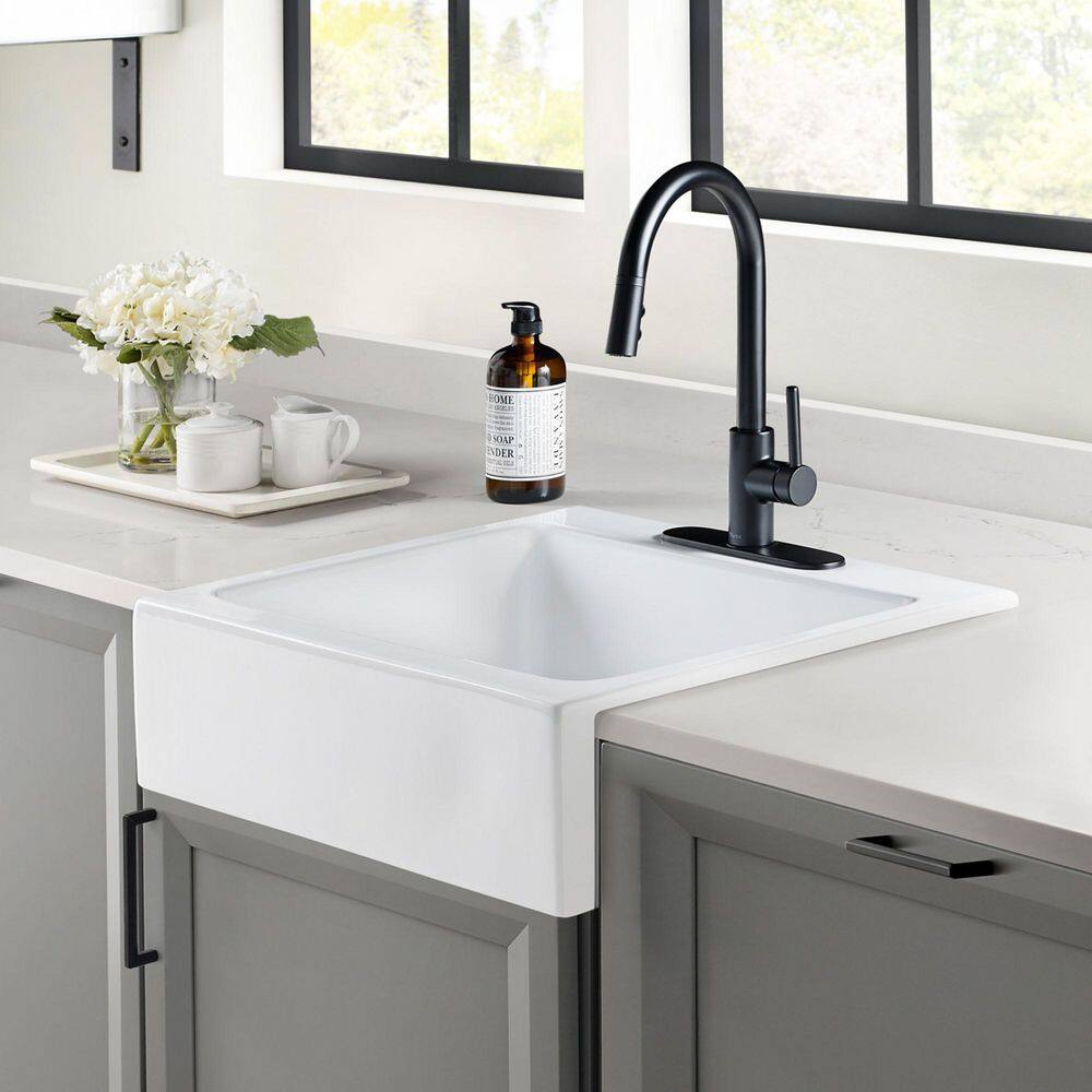 Parker 26 in. 3-Hole Quick-Fit Farmhouse Apron-Front Drop-in Single Bowl Crisp White Fireclay Kitchen Sink with Drain price history on PriceWatchPro