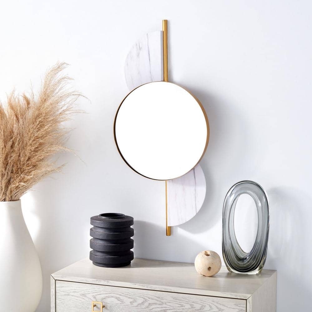 Gold and White Rectangular Wood Wall Mirror, 35" x 16"