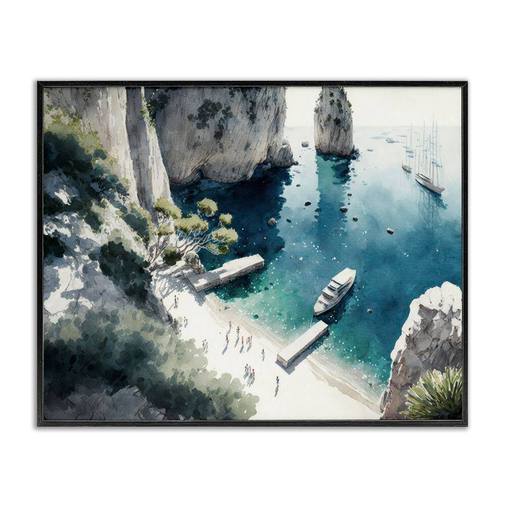 Boats on Rocky Shore by Svetlana Aleynikova Black Framed Nature Giclee Art Print 16 in. x 20 in. price history on PriceWatchPro