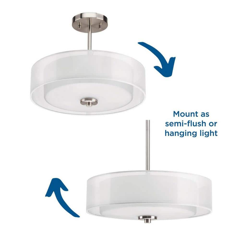 Elegant Brushed Nickel 3-Light Semi-Flush Mount with Sheer Mylar Shade