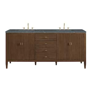 Myrrin 72.0 in. W x 23.5 in. D x 34.06 in. H Double Bathroom Vanity in Mid-Century Walnut with Parisien Bleu Quartz Top