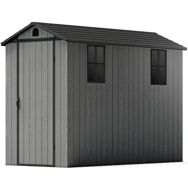 4 ft. W x 8 ft. D Plastic Outdoor Storage Shed with Floor, Resin Outside Tool Shed with Floor, Gray (30.2 sq. ft.)