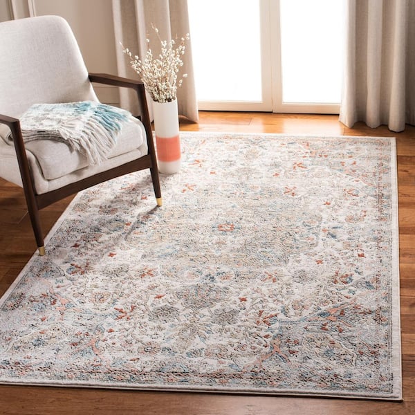 Oregon Gray/Ivory 9 ft. x 12 ft. Floral Border Area Rug